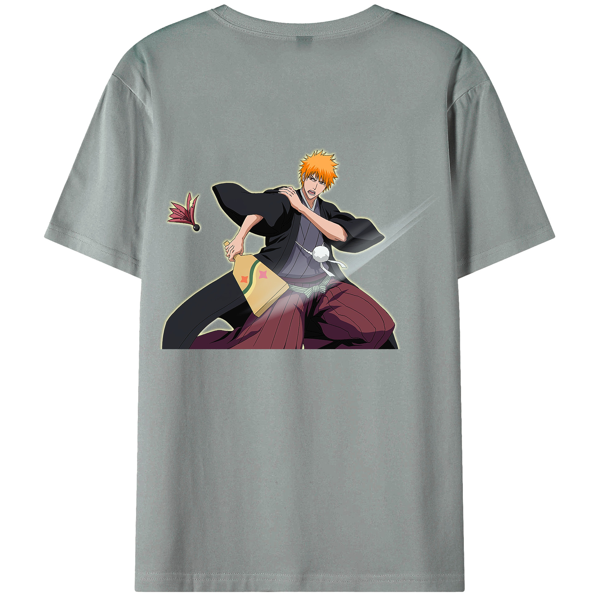 （画像用） ブリーチ 黒崎一護（くろさき いちご）BLEACH Kurosaki Ichigo 綿100％ メンズ半袖Tシャツ（バックプリント） 通気性